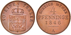 Brandenburg-Preußen. Friedrich Wilhelm IV. 1840-1861. 

Cu-4 Pfennige 1846 A. Mit offener Wertzahl 4. Olding 334 Anm. (dieses Exemplar!), AKS 89 Anm...