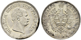 Brandenburg-Preußen. Wilhelm I. 1861-1888. 

1/6 Taler 1863 A. Olding 409, AKS 100, J. 91. BST 1017 am Rand leicht fleckig, fast Stempelglanz