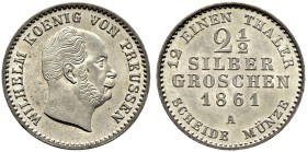 Brandenburg-Preußen. Wilhelm I. 1861-1888. 

2 1/2 Silbergroschen 1861 A. Olding 414, AKS 102 (in St. ohne Bewertung!), J. 90. BST 1016a Stempelglan...