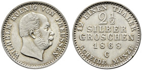 Brandenburg-Preußen. Wilhelm I. 1861-1888. 

2 1/2 Silbergroschen 1868 C. Olding 420, AKS 102, J. 90. BST 1016c selten, vorzüglich-Stempelglanz