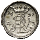 Braunschweig-Wolfenbüttel. Rudolf August und Anton Ulrich 1685-1704. 

Einseitiger Schüsselpfennig 1697 -Zellerfeld-. R-B. Welter 2124, Fiala 707. S...