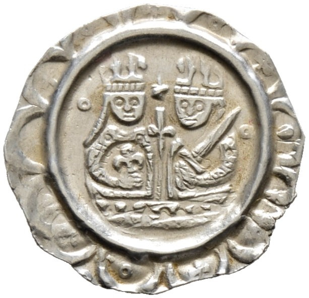 Donauwörth, königliche Münzstätte. Heinrich VI. 1190-1197. 

Brakteat. Die gek...