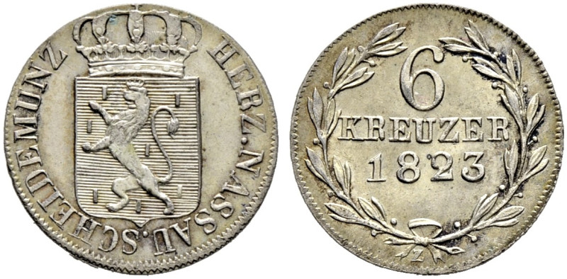 Nassau. Wilhelm 1816-1839. 

6 Kreuzer 1823. AKS 46, J. 35, BST 859. fast Stem...