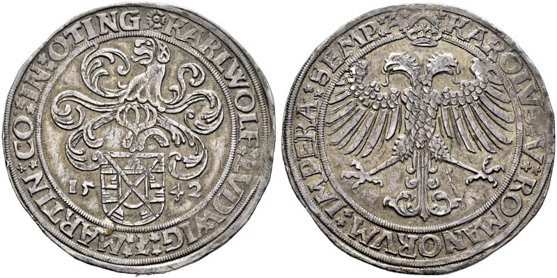 Öttingen. Karl Wolfgang, Ludwig XV. und Martin 1534-1546. 

Taler 1542. Behelm...