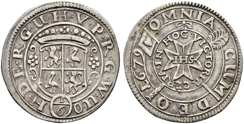 Reuß-ältere Linie zu Obergreiz. Heinrich I. 1629-1681. 

1/6 Taler 1679. S.u.K...