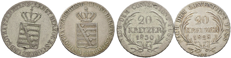 Sachsen-Coburg-Gotha. Ernst I. 1826-1844. 

Lot (2 Stücke): 20 Kreuzer 1828 un...