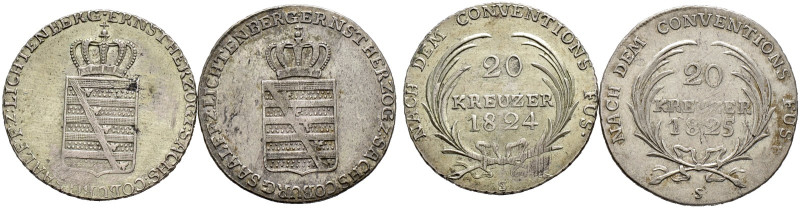 Sachsen-Coburg-Saalfeld. Ernst 1806-1826. 

Lot (2 Stücke): 20 Kreuzer 1824 un...