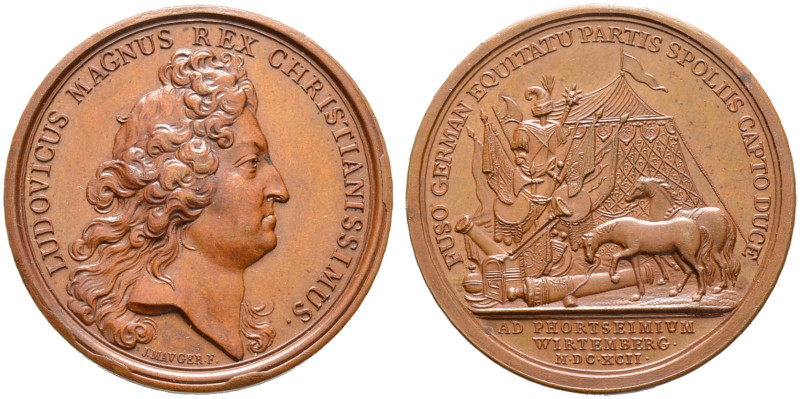 Württemberg. Friedrich Karl 1677-1693. 

Bronzemedaille 1692 von J. Mauger, au...