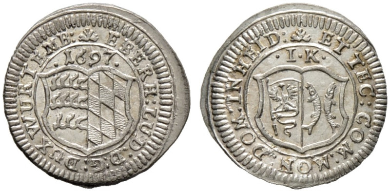 Württemberg. Eberhard Ludwig 1693-1733. 

Kreuzer 1697. Typ 1. KR 104, Ebner 9...