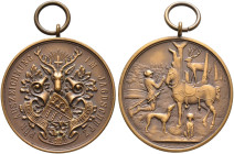 Württemberg. Freistaat 1919-1933. 

Tragbare, bronzene Prämienmedaille o.J. von Mayer und Wilhelm (unsigniert), für Auszeichnung im Jagdschutz des A...