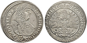 Württemberg-Öls. Sylvius Friedrich 1664-1697. 

15 Kreuzer 1675 -Öls-. Mit Wardeinzeichen S-P (Samuel Pfahler) und beidseitig äußerem Blätterkranz. ...