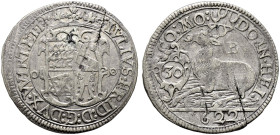 Württemberg-Weiltingen. Julius Friedrich 1617-1635. 

Kipper-1/2 Hirschgulden zu 30 Kreuzer 1622 -Brenz-. Raff 9a, Ebner 7, Slg. Wurster -. selten, ...