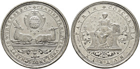 Württemberg-Landschaft. 

Silberne Landschaftsmedaille o.J. (1743/1744) von Veit Schrempf. *GEMEINE.PRAELATEN.VND LANDTSCHAFFT.IN WURTTEMBERG*. Das ...