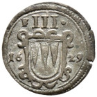 Würzburg-Bistum. Philipp Adolph von Ehrenberg 1623-1631. 

Einseitige 3 Heller 1629. Mit F vor der Wertzahl. Helm. - vgl 229 (dort ohne das F), Slg....