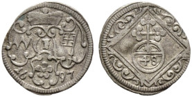 Würzburg-Bistum. Johann Gottfried II. von Guttenberg 1684-1698. 

Körtling 1697. Mit irrtümlicher Wertangabe 48 statt 84 im Reichsapfel. Helm. zu 46...