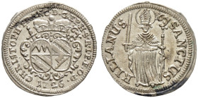 Würzburg-Bistum. Christoph Franz von Hutten 1724-1729. 

Schilling, sog. Killiansschilling 1726. Helm. 609, Slg. Piloty -, Schön 68. sehr selten, St...