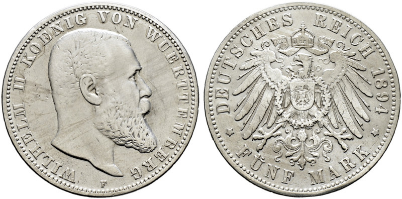 Silbermünzen des Kaiserreiches. WÜRTTEMBERG. Wilhelm II. 1891-1918. 

5 Mark 1...