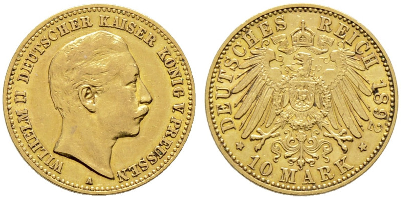 Reichsgoldmünzen. PREUSSEN. Wilhelm II. 1888-1918. 

10 Mark 1892 A. J. 251. s...