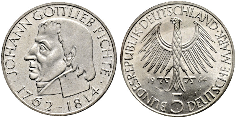 Bundesrepublik Deutschland. 

5 Deutsche Mark 1964 J. Fichte. J. 393. Polierte...