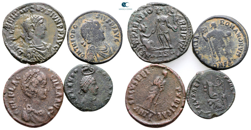 Lot of ca. 4 roman coins (Valentinianus, Aelia Flaccilla, Aelia Eudoxia, Theodos...