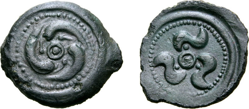 Central Gaul, Lingones Potin Cast Unit. Circa 1st century BC. 'aux trois poisson...