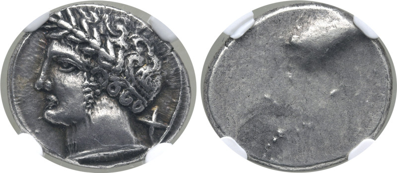 Etruria, Populonia AR 10 Asses. Circa 300-250 BC. Laureate male head to left, sl...