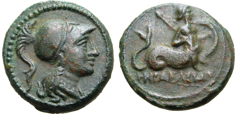 Lucania, Herakleia Æ 14mm. Circa 3rd-2nd century BC. Helmeted head of Athena to ...