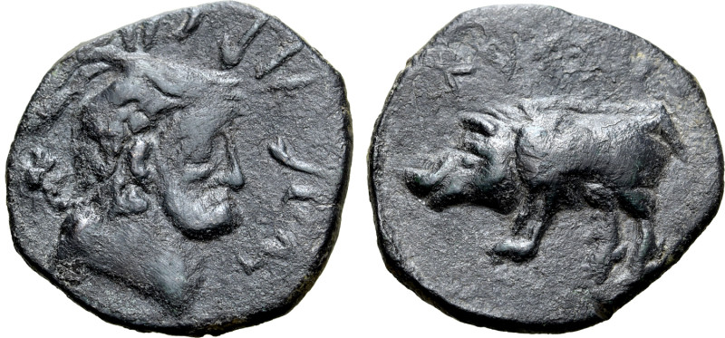 Numidia, Macomades Ӕ 22mm. After 46 BC(?). Bearded head to right, wearing local ...