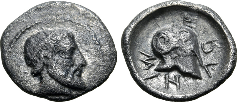 Sicily, Himera AR Litra. Circa 430 BC. Bearded head to right, wearing tainia / C...