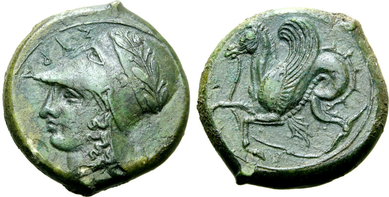Sicily, Syracuse Æ 19mm. Time of Dionysios I, circa 405-367 BC. Head of Athena t...