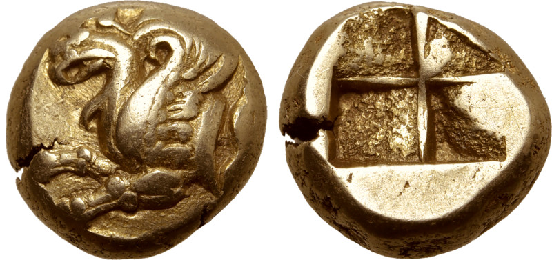 Ionia, Phokaia EL Hekte. Circa 521-478 BC. Forepart of griffin to left; seal dow...