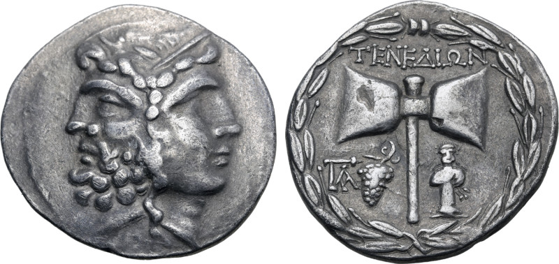 Islands off Troas, Tenedos AR Tetradrachm. Circa 100-80 BC. Janiform head of lau...