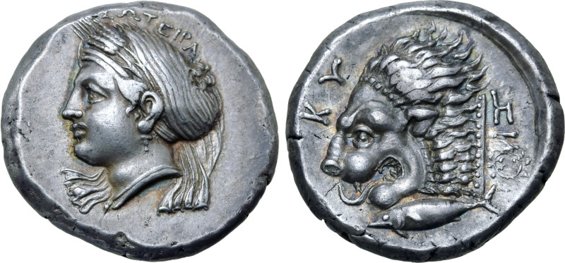 Mysia, Kyzikos AR Tetradrachm. Circa 390-340 BC. Head of Kore Soteira to left, t...