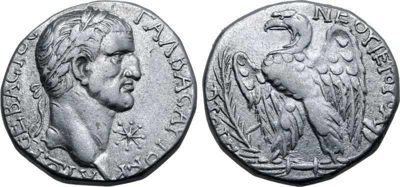 Galba AR Tetradrachm of Antioch, Seleucis and Pieria. Dated RY 1 = AD 68. ΓΑΛΒΑϹ...