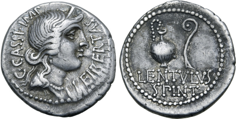 C. Cassius Longinus and P. Cornelius Lentulus Spinther AR Denarius. Military min...