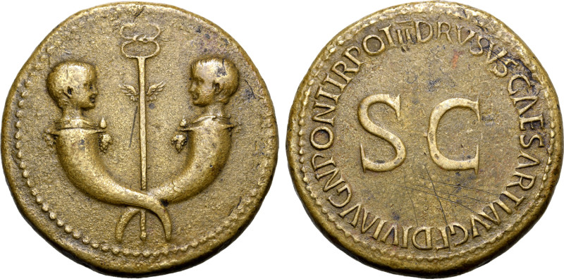 Drusus Julius Caesar (son of Tiberius) Æ Sestertius. Rome, AD 22-23. Confronted ...