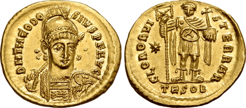 Theodosius II AV Solidus. Thessalonica, AD 424/5-430. D N THEODOSIVS P F AVG, pe...