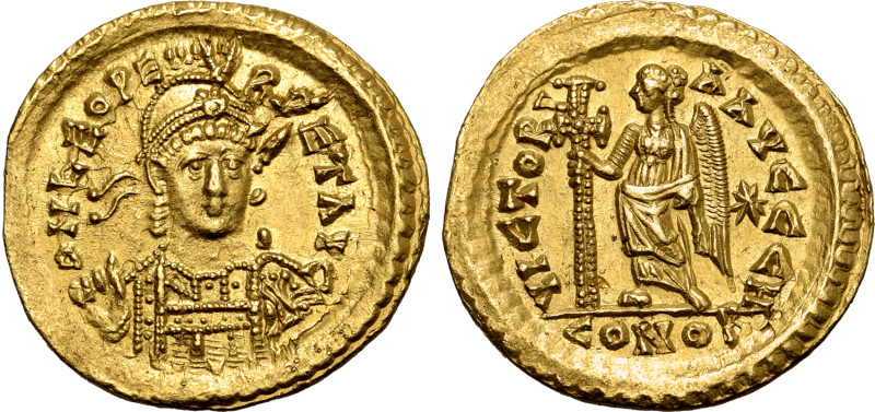 Leo I AV Solidus. Constantinople, AD 462 or 466. D N LEO PERPET AVG, pearl-diade...