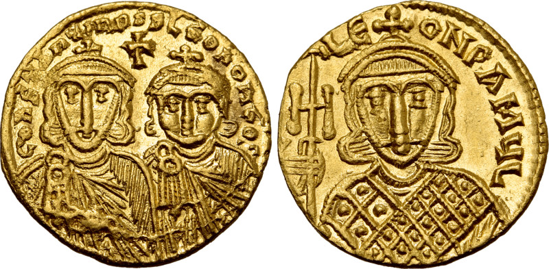 Constantine V Copronymus, with Leo IV and Leo III, AV Solidus. Constantinople, A...