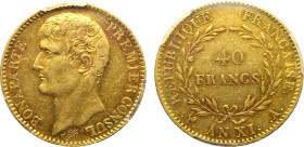 France, First Republic. Napoléon Bonaparte, as Premier Consul, AV 40 Francs.