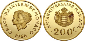 Monaco, Principality. Rainier III and Grace Kelly AV 200 Francs.