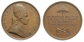 Pio VII - Medaglia a ricordo della visita del Pontefice alla Zecca di Parigi 1805, opus Droz, Br, 40mm, 35mm, qFDC