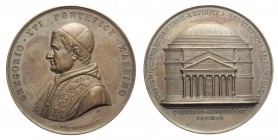 Gregorio XVI - Medaglia premio accademia dei virtuosi al Pantheon, opus N. Cerbara, Br, 52mm, 65g, R, SPL+