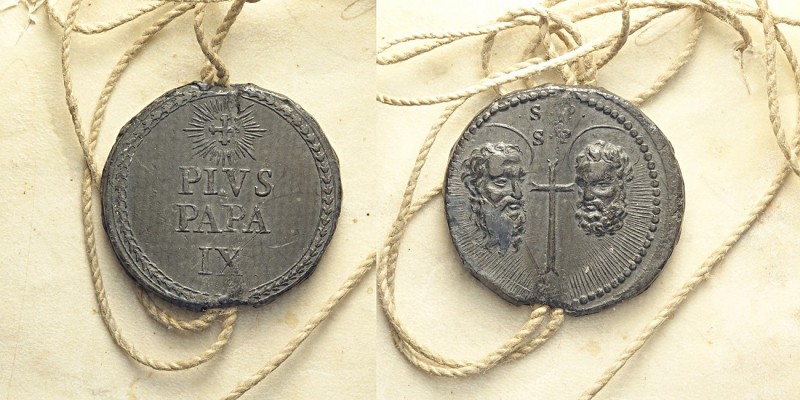 Pio IX pergamena con bolla papale attaccata, Pb, 45mm, SPL