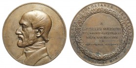 Giuseppe Mazzini - Medaglia della Massoneria Italiana a ricordo del centenario della Nascita 1805-1905, opus Ferrea, Br, 55mm, R, SPL+
