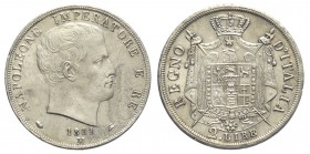 Milano, Napoleone I, 2 Lire 1811 puntali aguzzi, Ag mm 28 moneta pulita forse sabbiata ma rilievi integri, altrimenti SPL-FDC