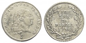 Parma, Ferdinando di Borbone, 3 Lire 1796, Rara Ag mm 24 g 3,47 moneta pulita e sabbiata altrimenti BB-SPL