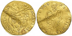 Roma, Paolo III (1534-1549), Scudo d'oro, conii del Cellini, RR Au mm 25 g 3,29 segni di montatura e ondulazioni, MB