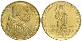 Roma, Pio XI, 100 Lire 1933-1934, Au mm 23,5 g 8,80, SPL