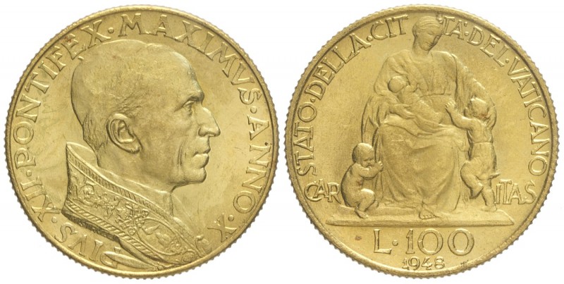 Roma, Pio XII, 100 Lire 1948, Rara Au mm 20,7 g 5,19, q.FDC